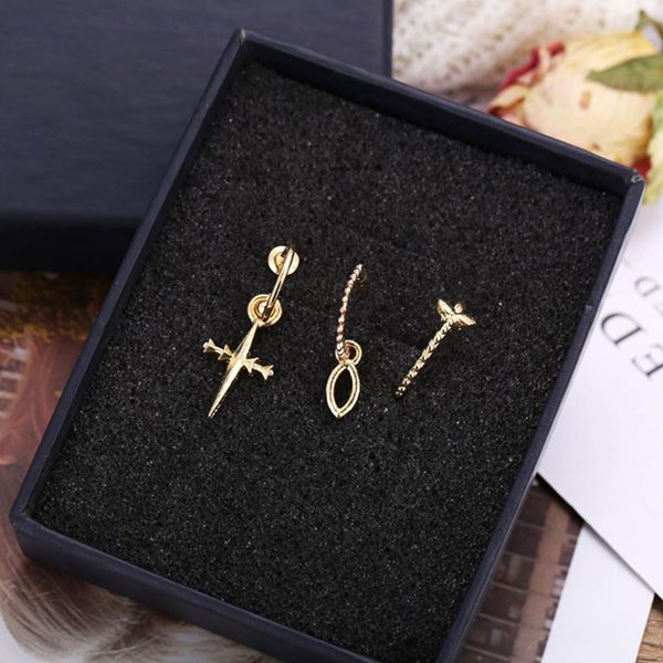anting set 3 pcs retro set three piece golden earrings (3E4) jan248