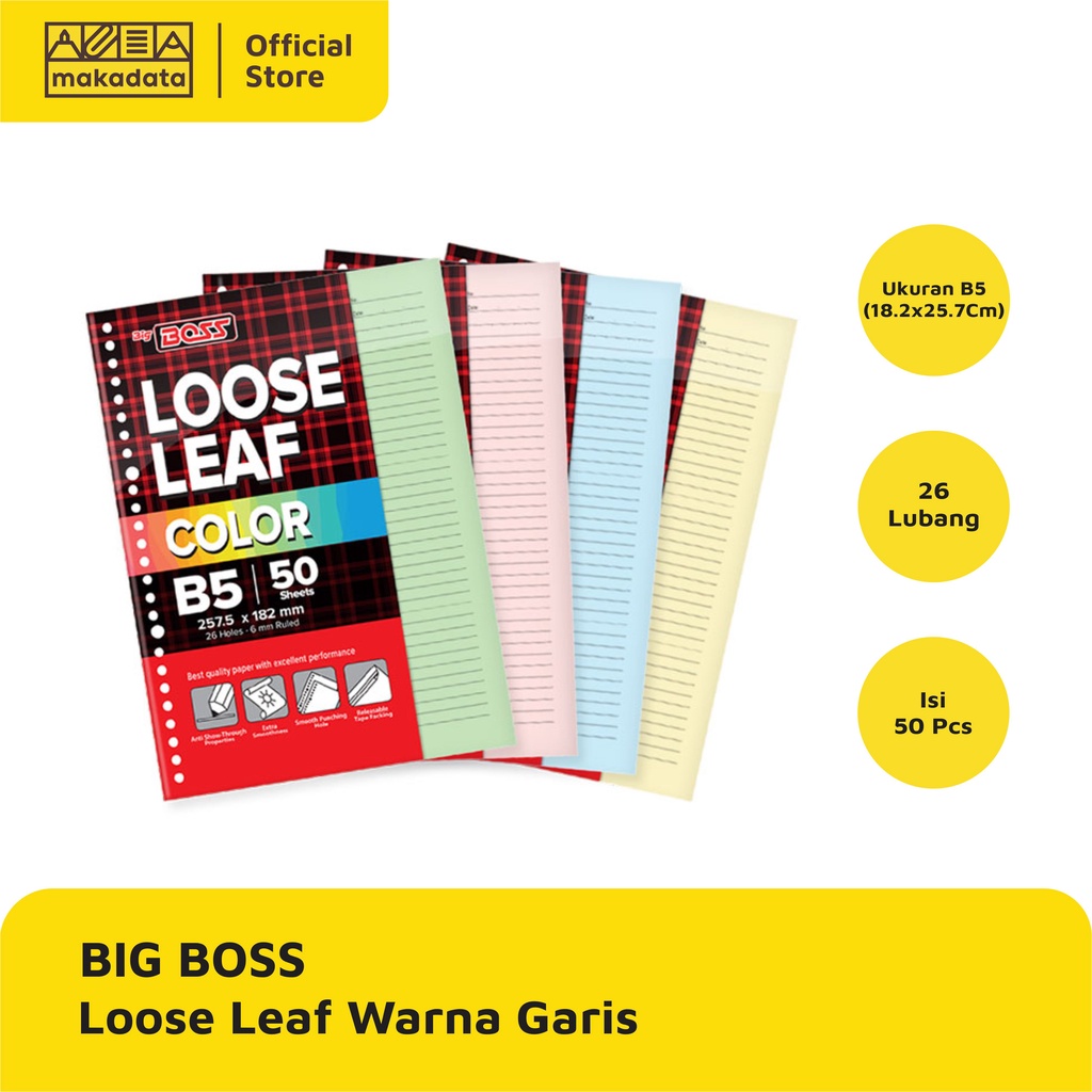 LOOSE LEAF COLOR / KERTAS BINDER B5-50 BIG BOSS WARNA MURAH