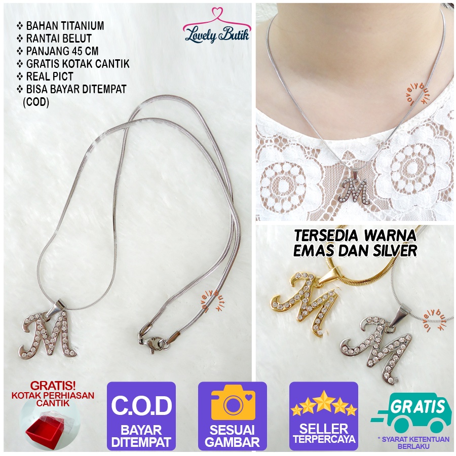 Lovelybutik - Kalung Inisial Huruf Titanium anti karat Kalung hurup Abjad Alphabet Ins M Klasik Bonus Kotak Perhiasan