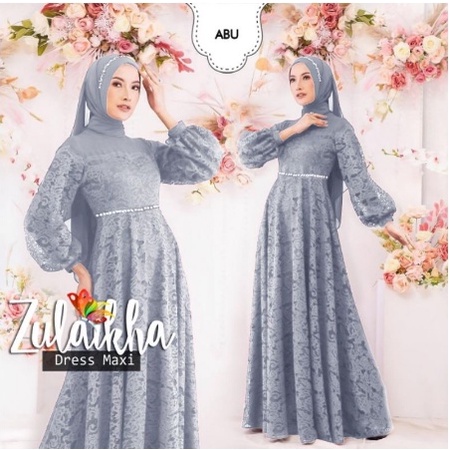 Baju Gamis Wanita Remaja Terbaru 2022 Dress Lilac Model Kekinian full Brukat Modern Pesta Kondangan 