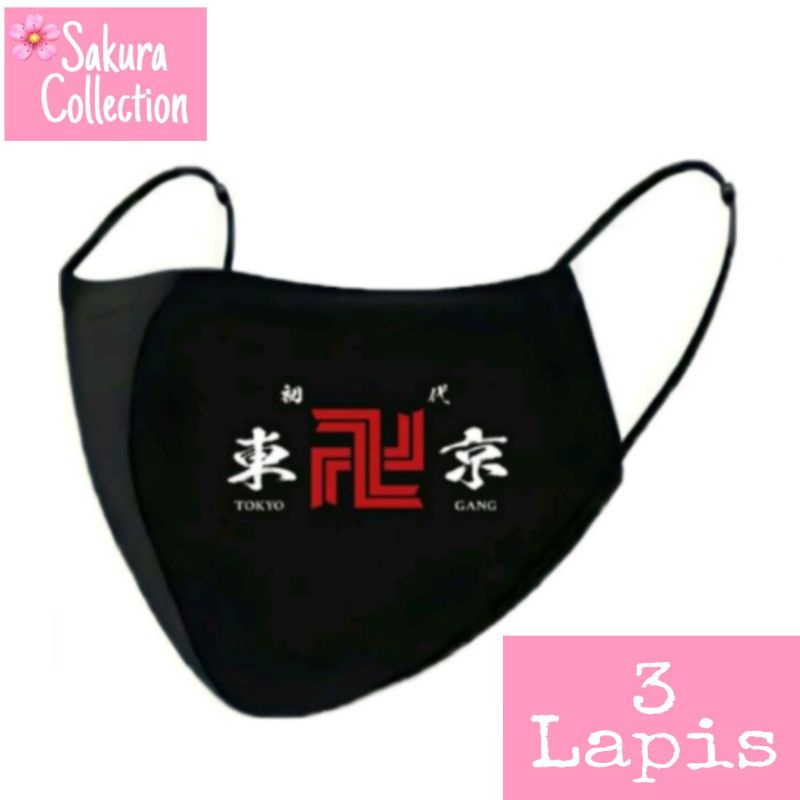 Masker Anime Tokyo Revengers TOMAN Manji 3 ply 3 lapis /Scuba /Earloop