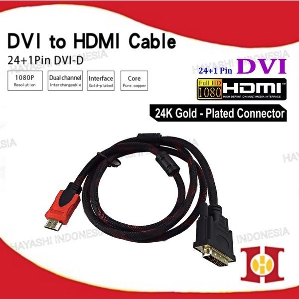 Cable Kabel HDMI Male To DVI Male 24 plus 1 FULL HD 1080P