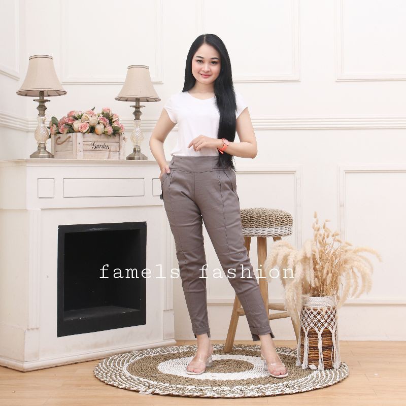 FAMEL CELANA BAGGY PANTS TWILL WANITA PEEMIUM / CELANA BASIC WANITA / CELANA BAHAN WANITA