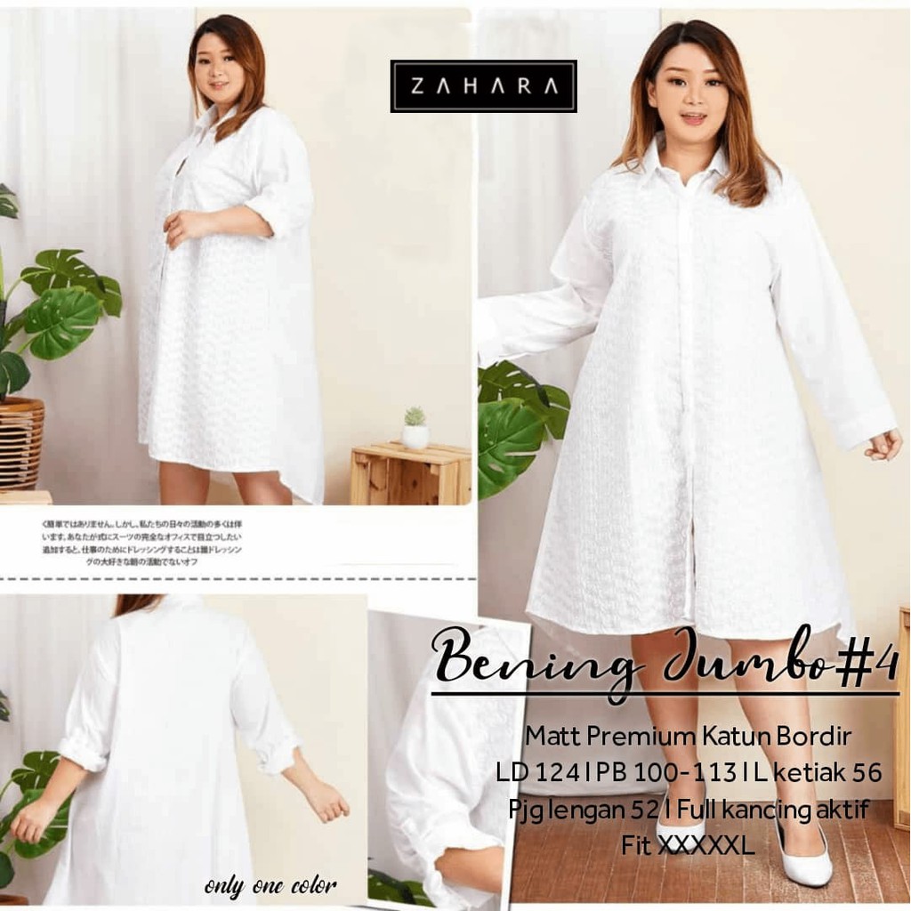 Pakaian Wanita Jumbo Tunik Putih Jumbo Bahan Katun Bordir Halus Tunik Oversize Polos