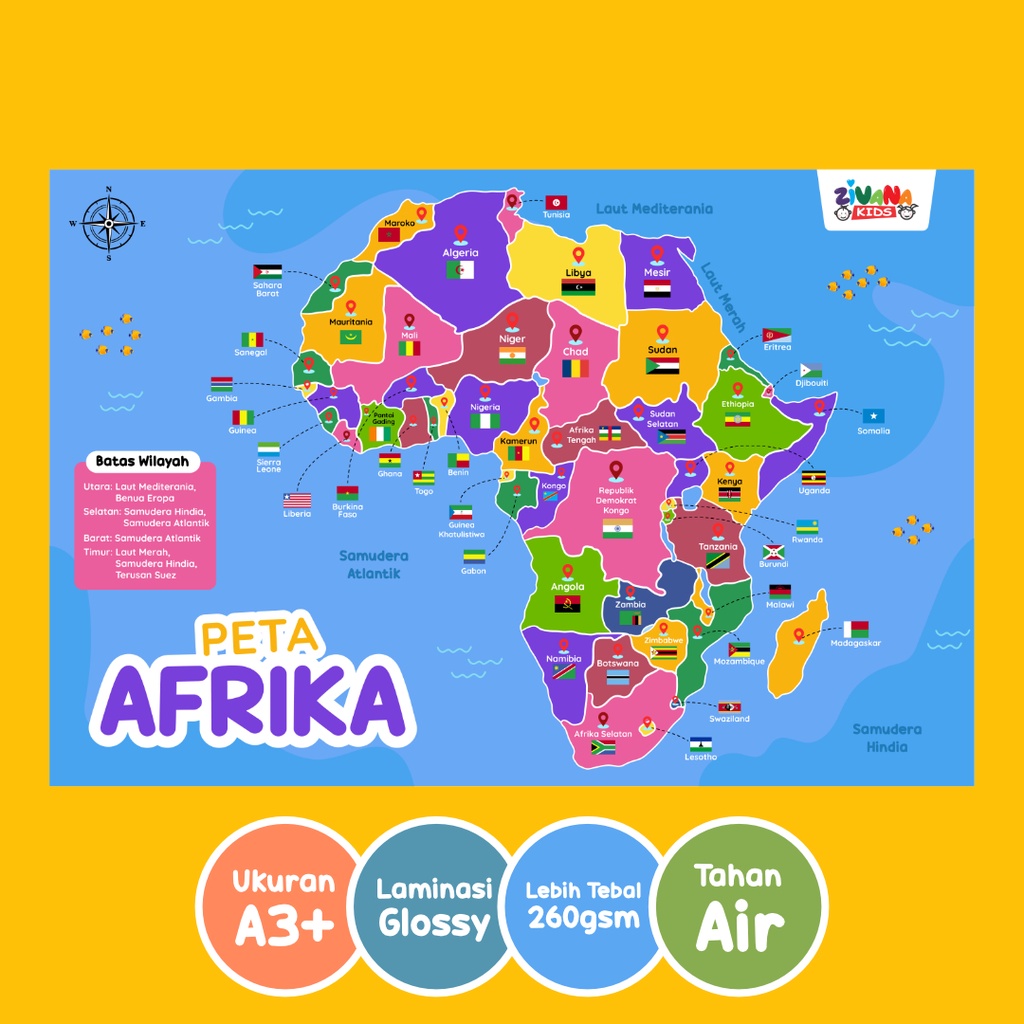 Zivana Kids - Poster Edukasi Anak Peta Afrika
