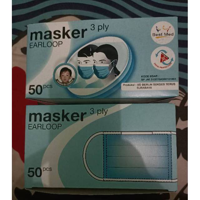 Bestmed Masker 3 ply headloop/earloop isi 50 pcs