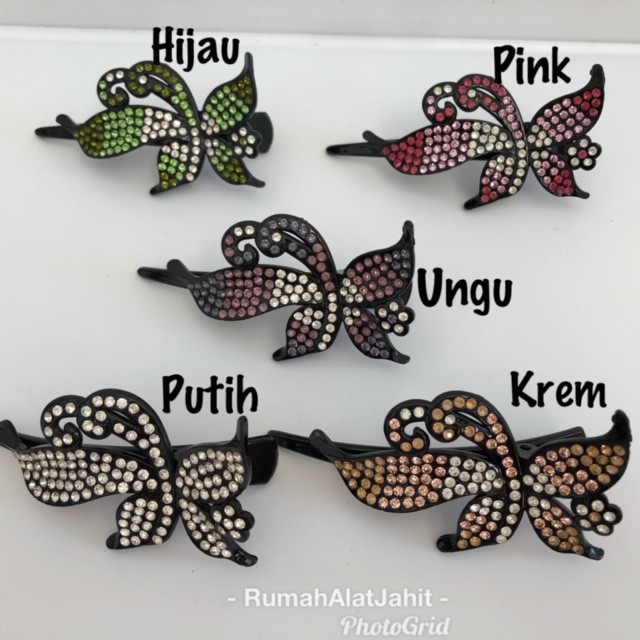 Jepit rambut (hair clip) Permata 10 cm model 7A16 0A motif kupu-kupu, 5 pilihan warna