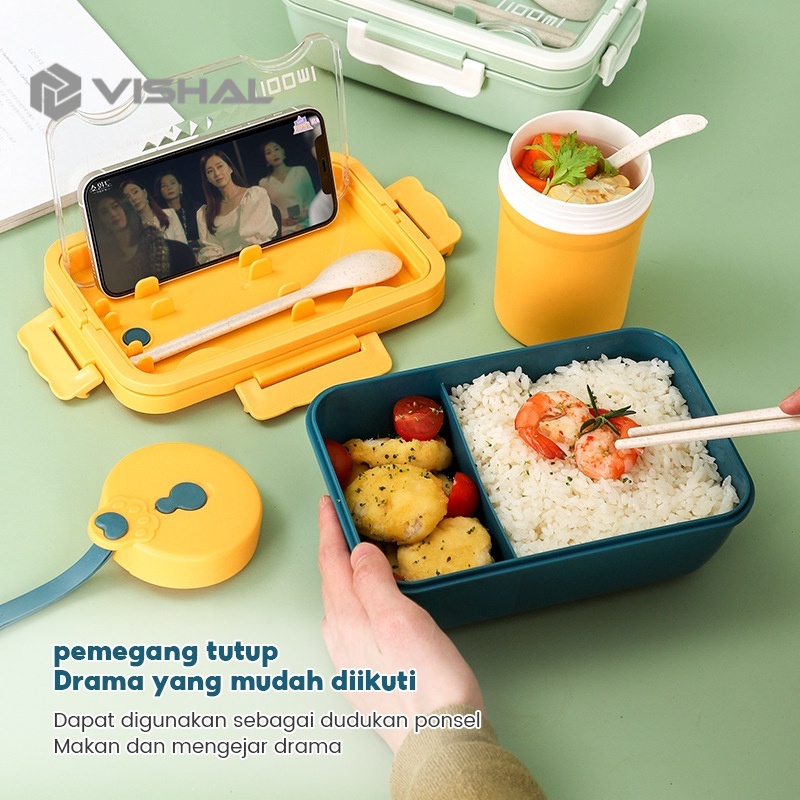 VISHAL Kotak Makan Siang Bahan Jerami Pegangan   Cutlery Set Jerami Gandum Kotak Bekal Makan BPA Free VS-95