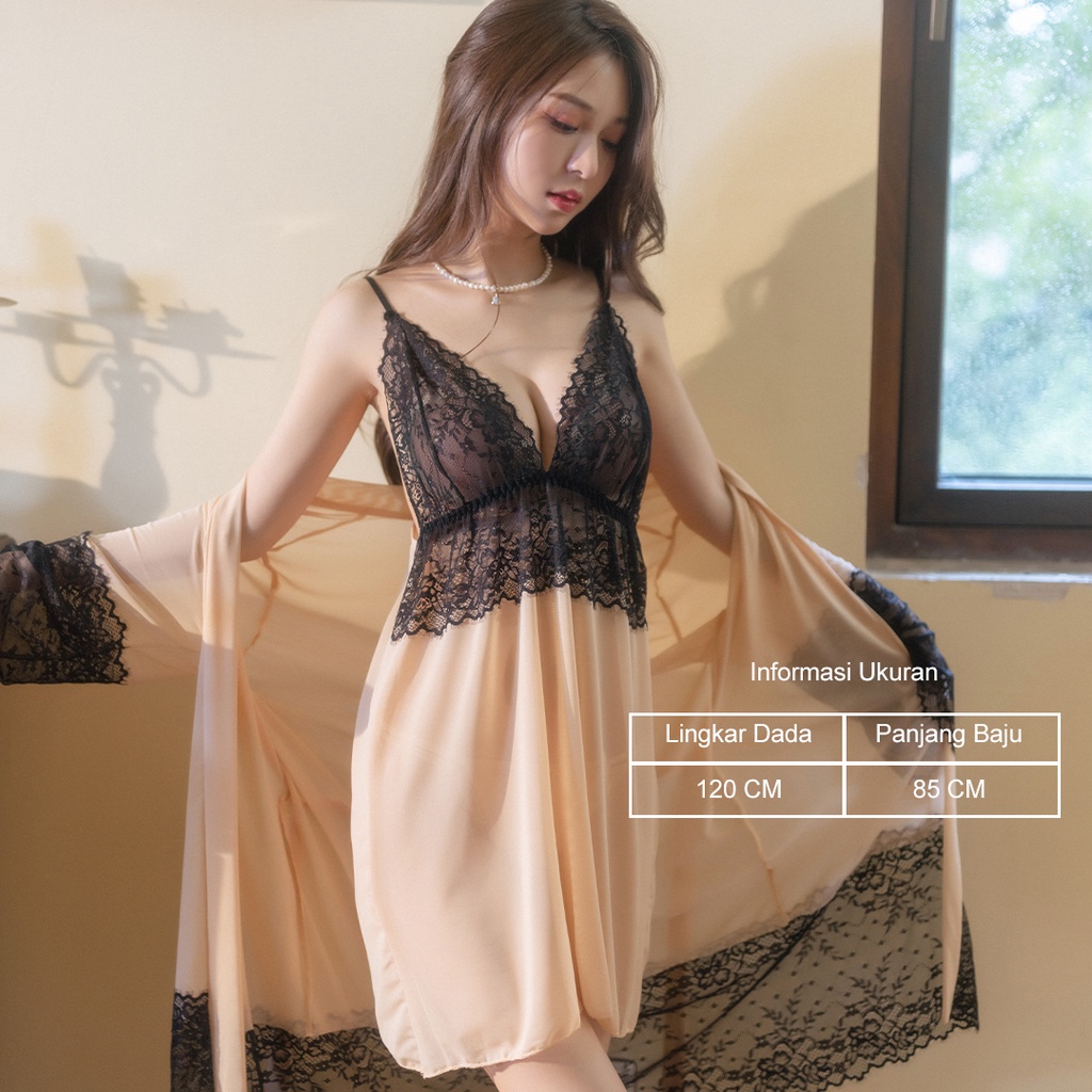 ANDROMEDA Lingerie Kimono Sexy Baju Tidur Wanita Dewasa Lingerie Set Piyama Wanita Impor Baju Dinas Depan Suami Sleepwear Gstring Baju haram Termurah Baju Malam Pertama Bikini Kekinian Terbaru Bisa Cod-4