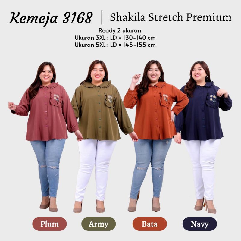 Jual Kemeja Korea Style Jumbo 3168 Ld 130 145 Cm Shopee Indonesia