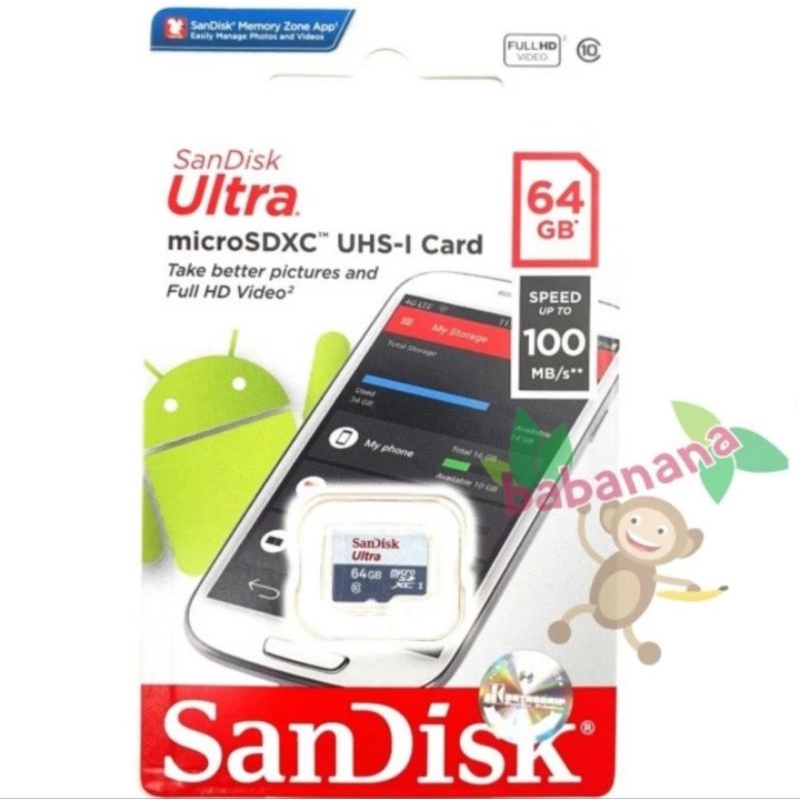 SanDisk Ultra MicroSDXC UHS-I 64GB 100MB/s Original - No Adapter