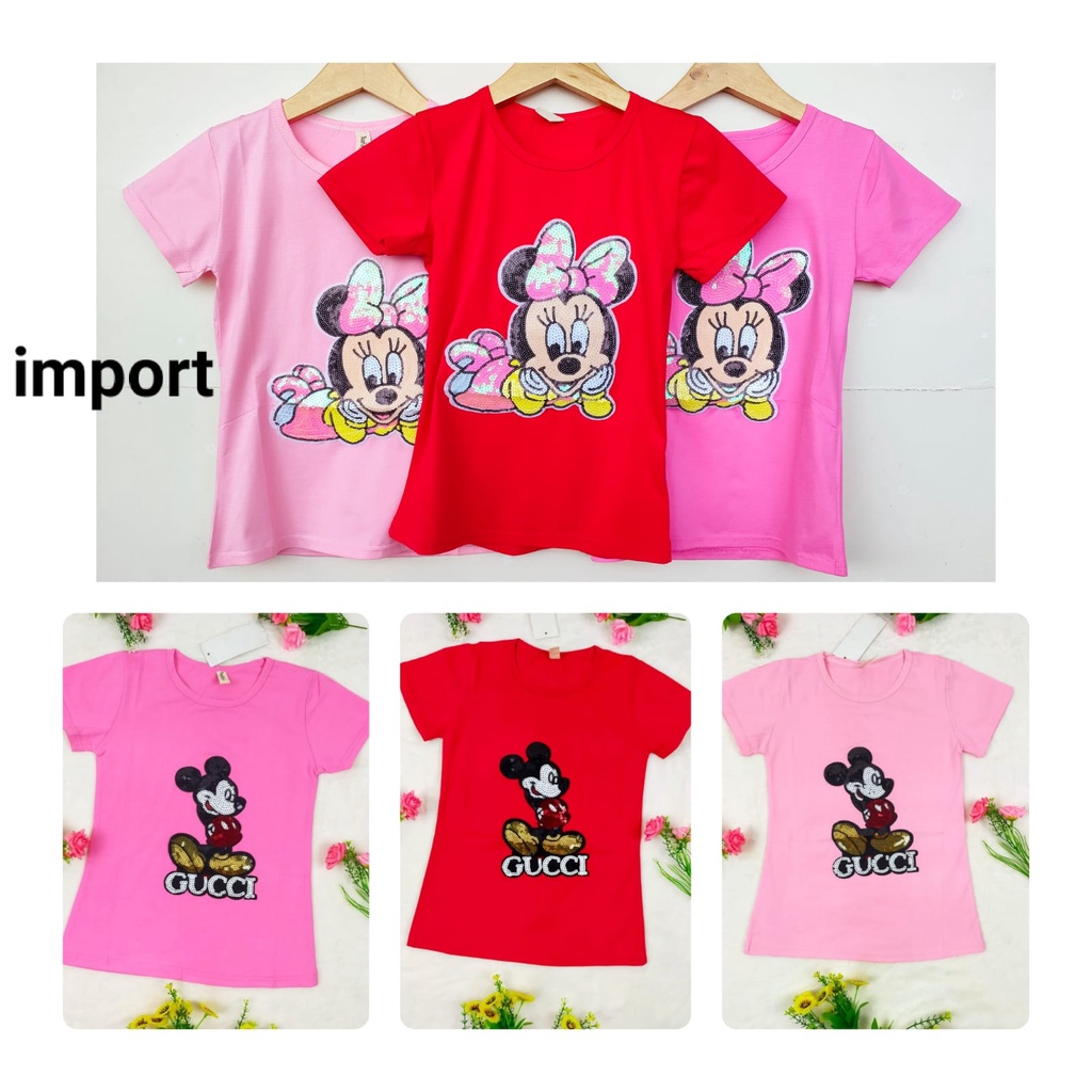Kaos Anak Cewek Impor LD 70 cm - 86 cm | Baju Oblong Import Anak Perempuan Terbaru Terkini Ap Payet 