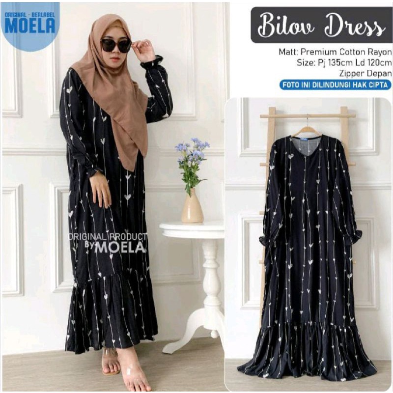 BILOV DRESS TSABITA ZULIA MAXI DRESS RAYON MOELA AYUULYA HITAM