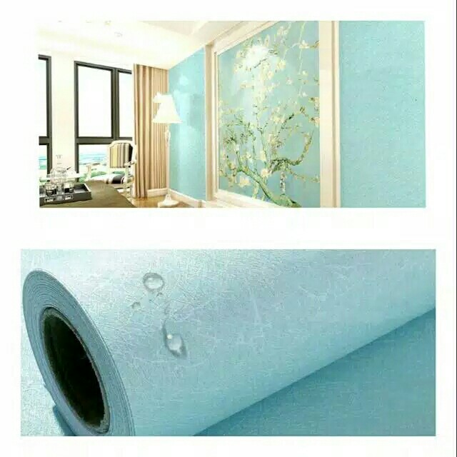 Grosir Murah Wallpaper Sticker Dinding Biru Berstektur Bahan Berkwalitas Panjang 10m X 45cm