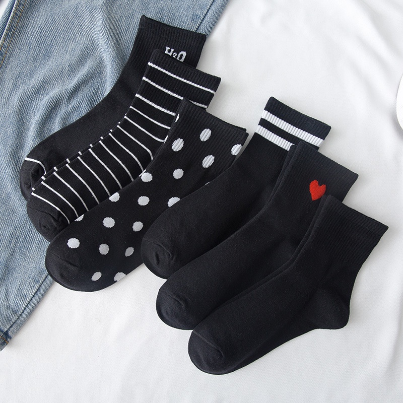 BV.ID KK824 Kaos Kaki korea Motif hitam Kaos Kaki Ankle Cute Socks Short Sepatu Lucu Wanita Pria Murah Import