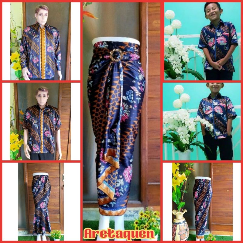 Couple keluarga kembang sepatu navy kemeja batik rok plisket rok lilit kemeja pria kemeja panjang