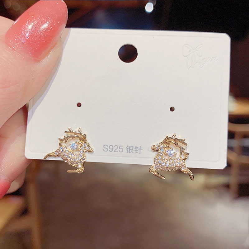 2pcs Anting Tusuk Asimetris Bahan Sterling silver 925 Desain Rusa + Hati + Mutiara + zircon Untuk Wanita