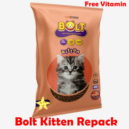 Makanan Kucing BOLT Kitten 1KG Free Vitamin Repack Cat Dry Food Pakan Kering Pelet