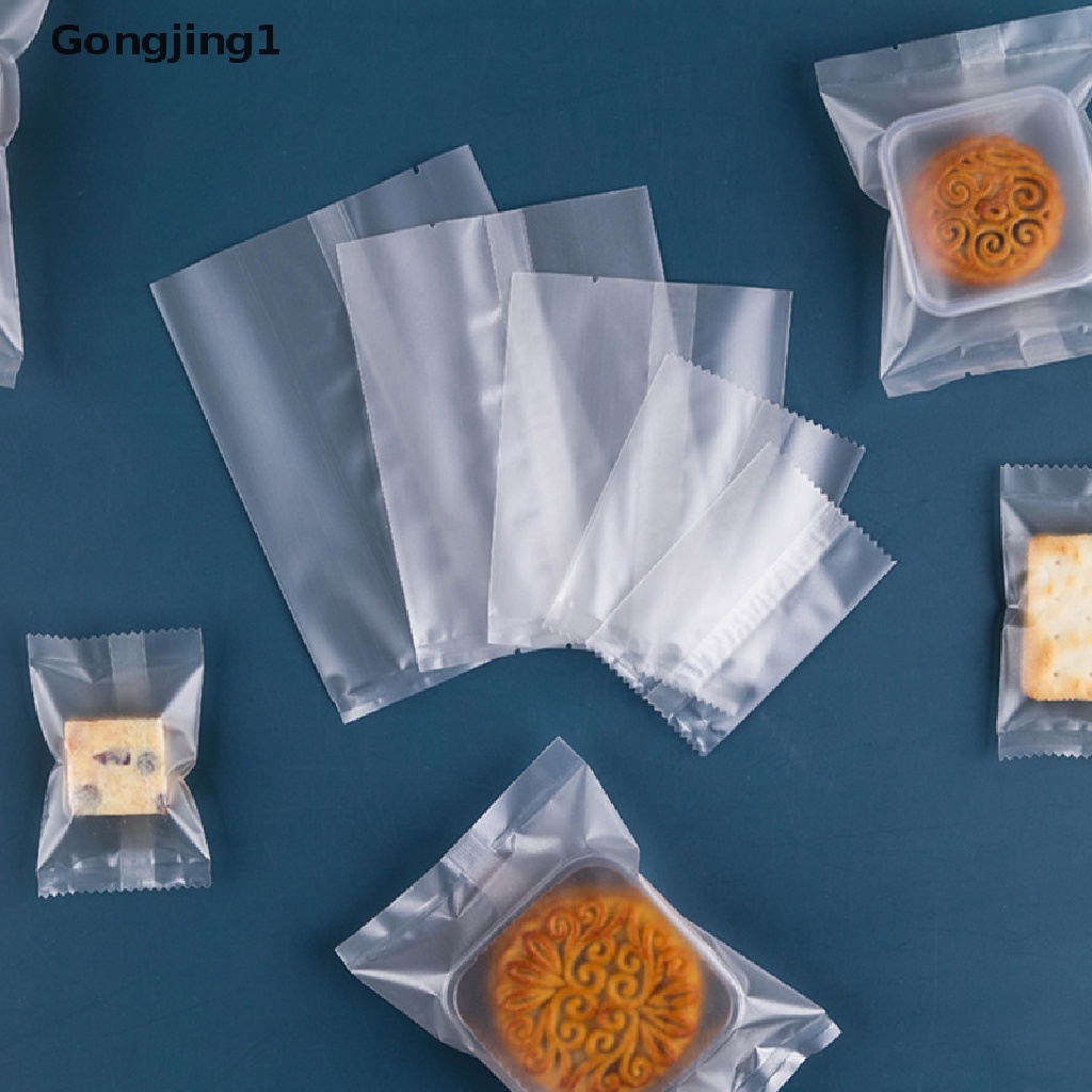 Gongjing1 100Pcs Kantong Plastik Tebal Transparan Dengan Segel Untuk Makanan / Biskuit / Kue DIY