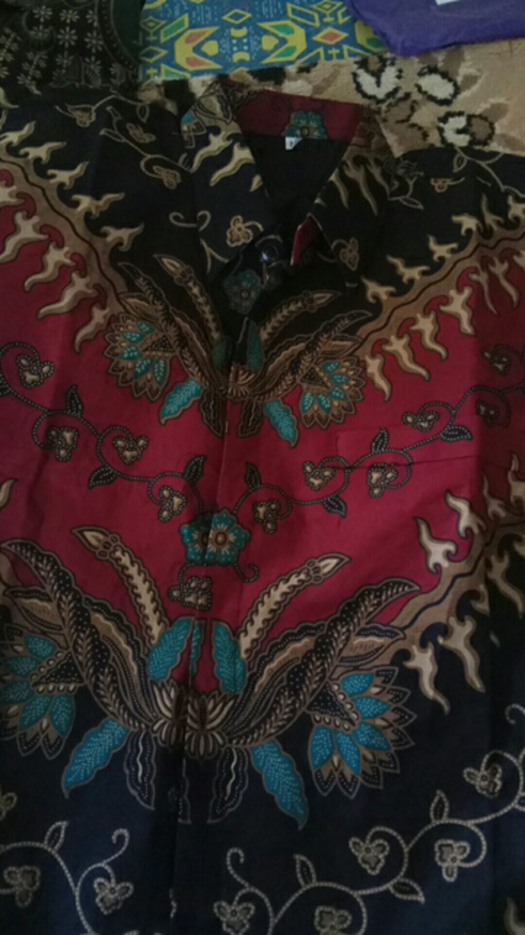 Batik Pria Solo Asli Lengan Panjang Lapis Furing Merah Dan Navy Parang Kembang Batik Solo
