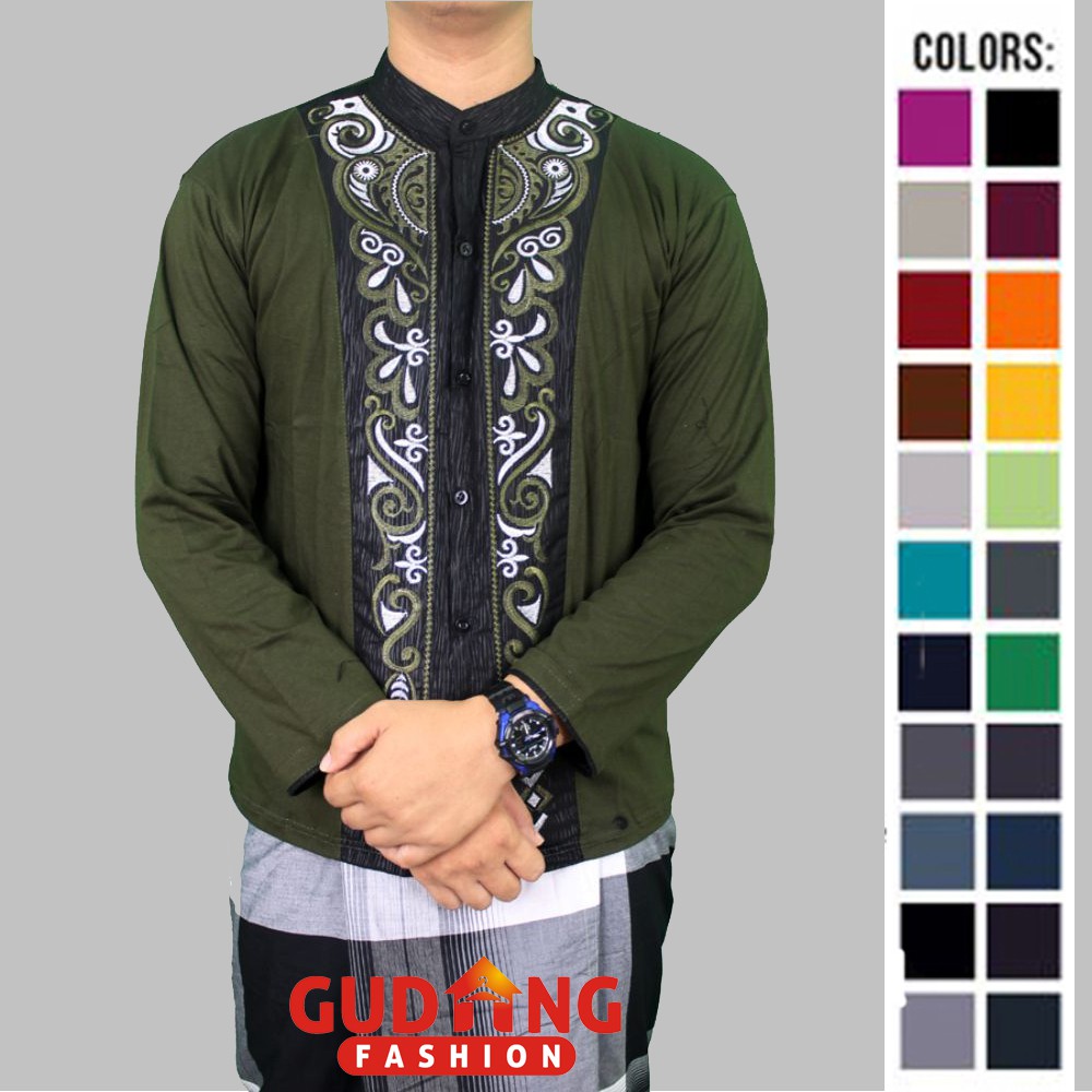 Baju Koko Lengan Panjang Motif Bordir Katun - Banyak Pilihan Warna KKL (COMB)