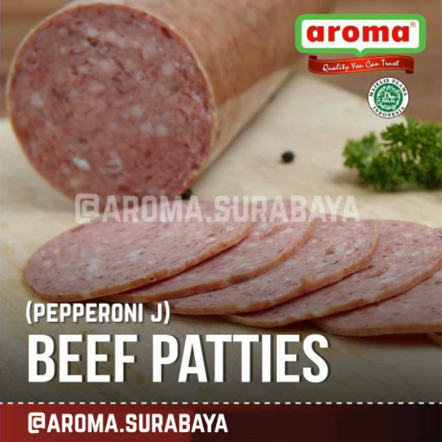 

AROMA Beef Patties J / Pepperoni 1000gr / 1kg Daging Sapi Peperoni Topping Pizza HALAL Meat Frozen