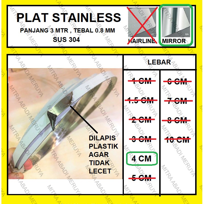 Plat Stainless Mirror 4 cm Plat Strip SS Lis Stainless