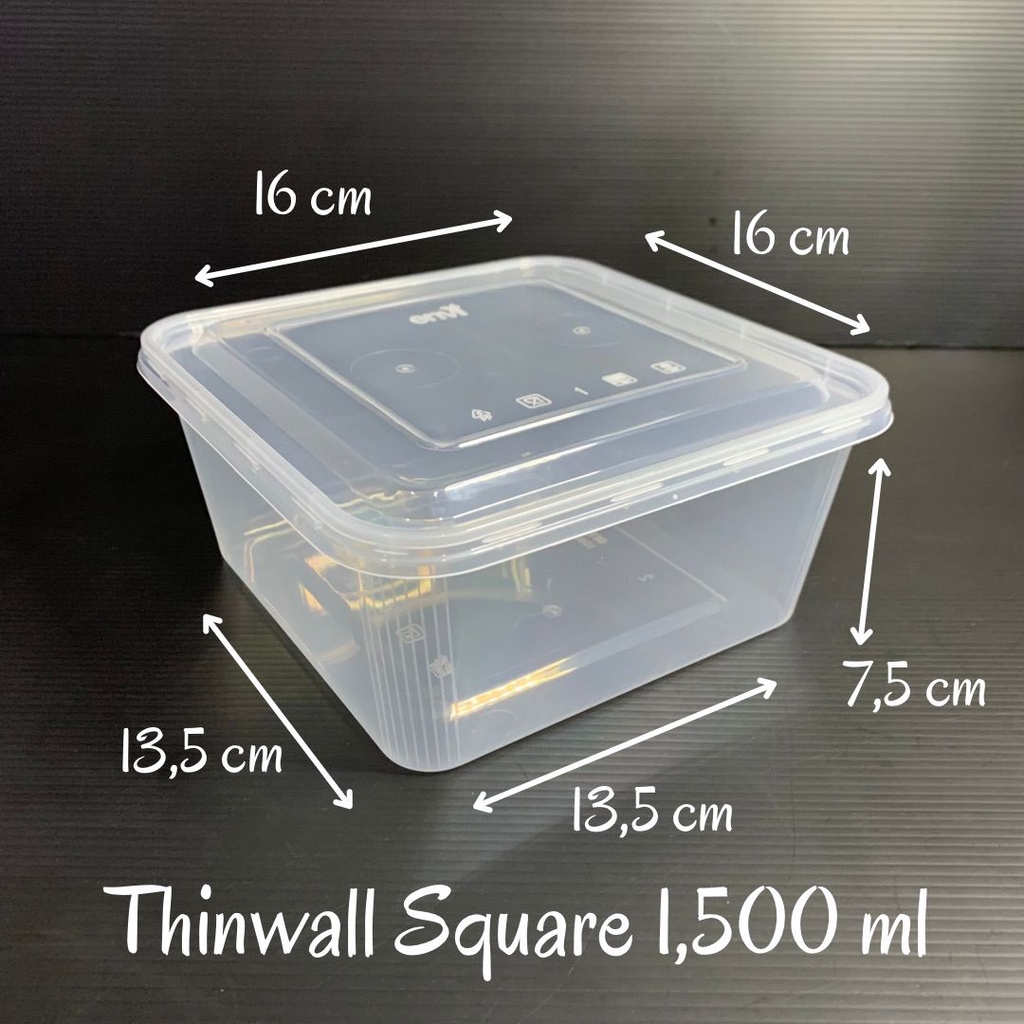 Thinwall Square 1500 ml/ kotak makan plastik bening transparan