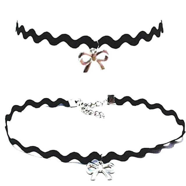 Zigzag Choker Necklace Silver Ribbon | Kalung Handmade