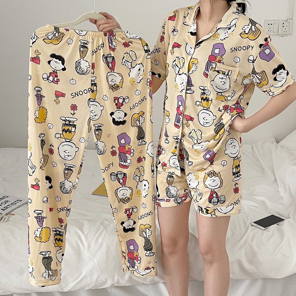 Baju tidur / piyama / sleepwear long pants wanita bahan import murah BTB032 3in1