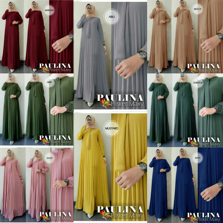GAMIS PLISKET/DRESS MUSLIMAH/GAMIS LEBARAN/GAMIS MAXY MOSCREPE TEBAL/GAMIS MURAH/SFY-PAULINA