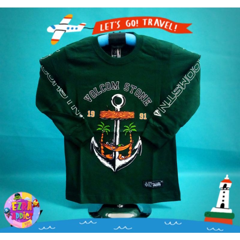 ORIGINAL Surfkids - Umur 1 2 3 4 5 6 7 8 tahun - Baju Distro Anak - Volcom Hijau - Kaos Distro Anak 