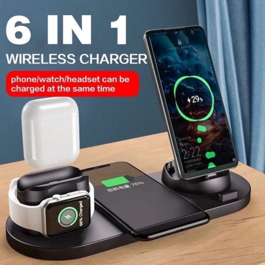 [WS] Wireless Charger Dock 6 In 1 Fast Charging Stand Universal