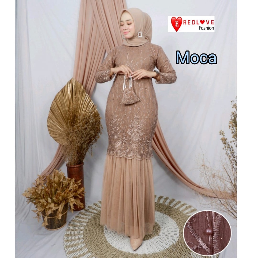 RED LOVE 136/(TERMURAH)/ GAMIS DUYUNG TUTU BRUKAT TILE MUTIARA / GAMIS FASHION PESTA / GAMIS KEBAYA TERBARU MODEL DUYUNG/GAMIS TILE TERBARU/GAMIS MEWAH PESTA MUSLIMAH