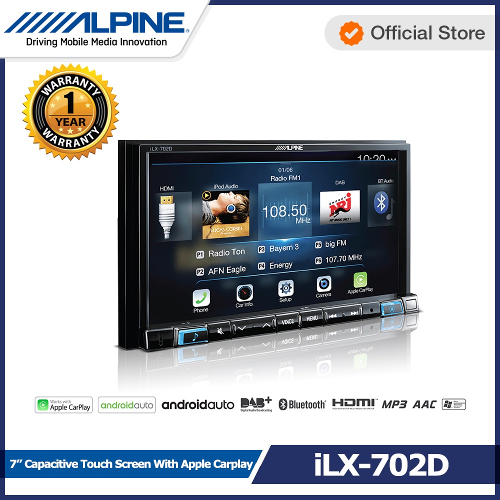 ALPINE Head Unit 7 Inch Touch Screen Apple CarPlay Android Auto Garansi 1 Tahun ILX-702D