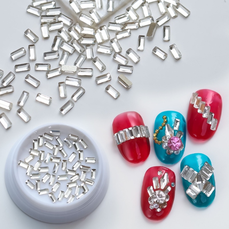 50pcs Kristal Berlian Imitasi Bentuk Persegi Panjang Untuk Nail Art