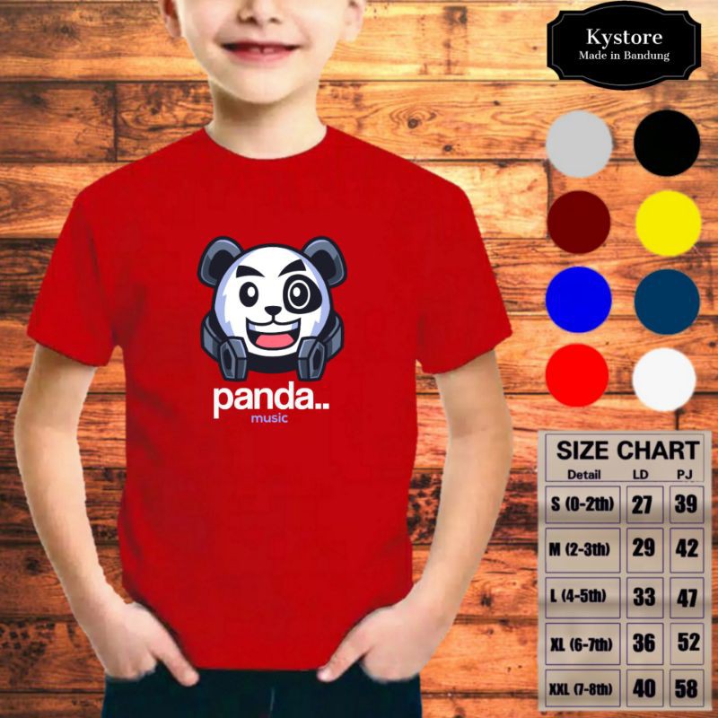 Kaos Anak Laki-laki Motif Panda, Cotton Combad 30s - Size S,M,L,XL,XXL