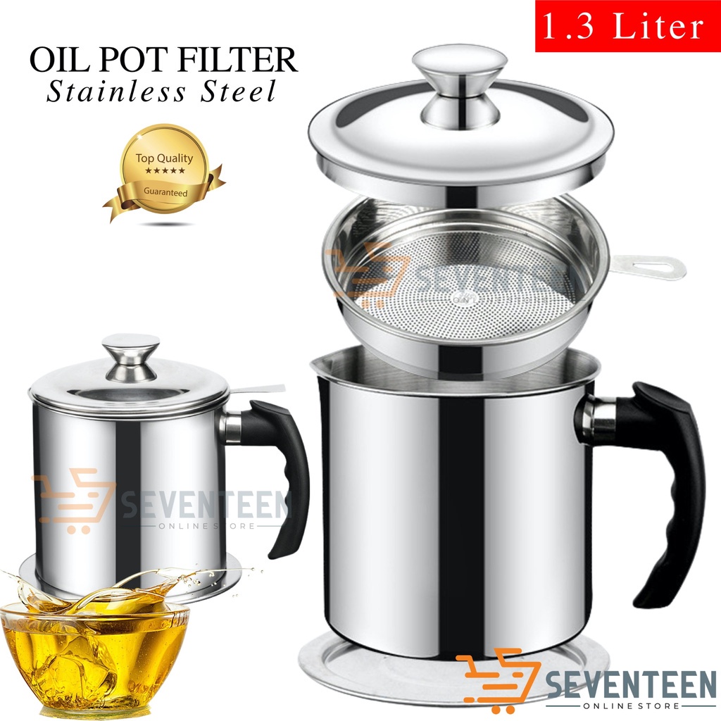 OIL POT FILTER 1300ML SARINGAN STAINLESS MINYAK GORENG SISA WADAH JELANTAH TEMPAT MINYAK SARINGAN