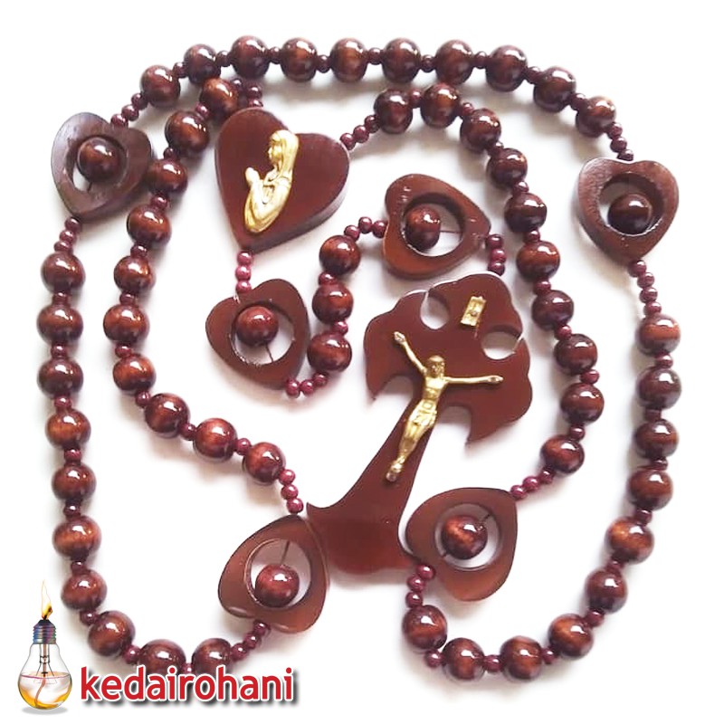 Rosario Hiasan Dinding Manik Mote Bead Kayu Besar 25 mm Rangkai Tali