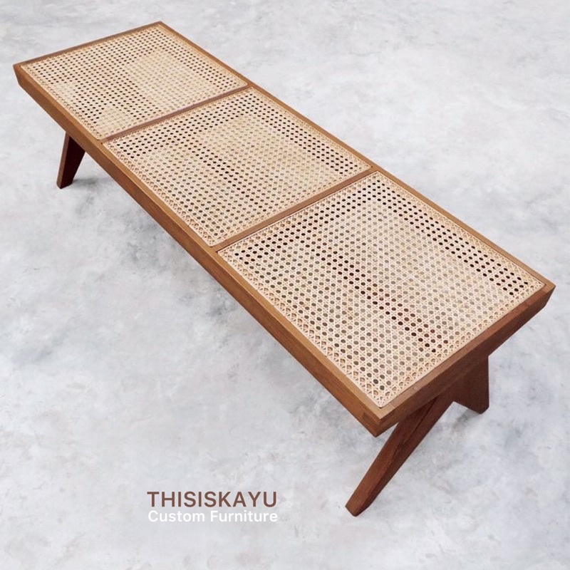 BANGKU KAYU JATI MIX ROTAN | BENCH ROTAN KAYU JATI | BANGKU PANJANG KAYU JATI ANYAMAN ROTAN | KURSI 