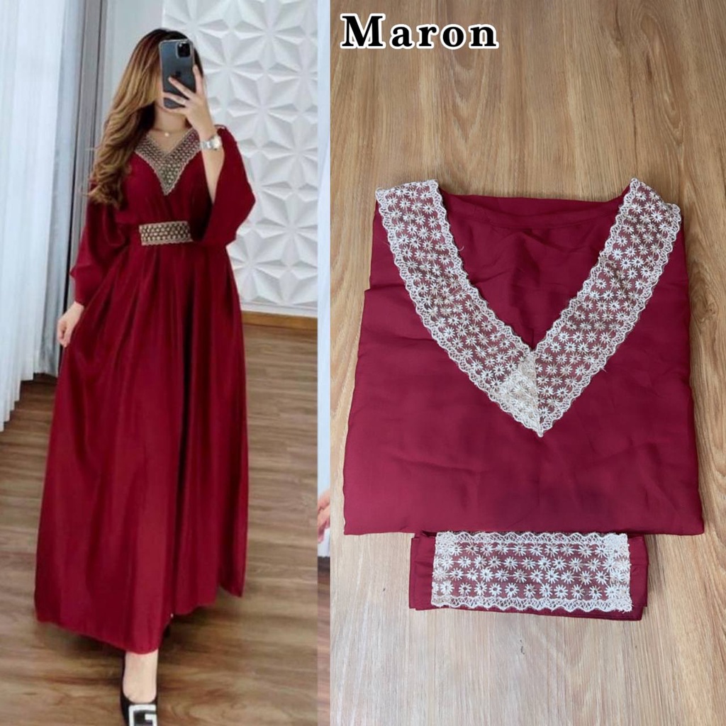 Kaftan Tsamira DST - Kaftan Arabian Polos Renda Free Belt Size Jumbo Lengan Panjang Rayon Diamond Kaftan Wanita