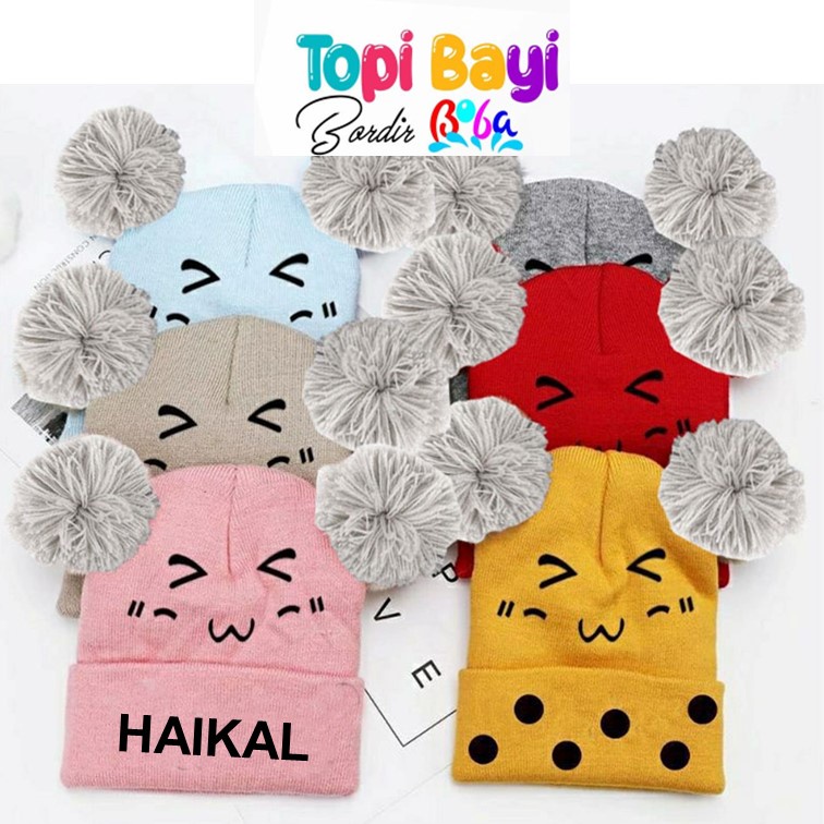 Topi Anak Boba Pom Pom Kupluk Anak Bayi Bordir Boba Bordir Nama Umur 0-4 Tahun