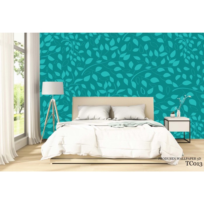PRINTWALL, Wallpaper Dinding Kamar Motif Warna Biru Bunga Bunga 3d