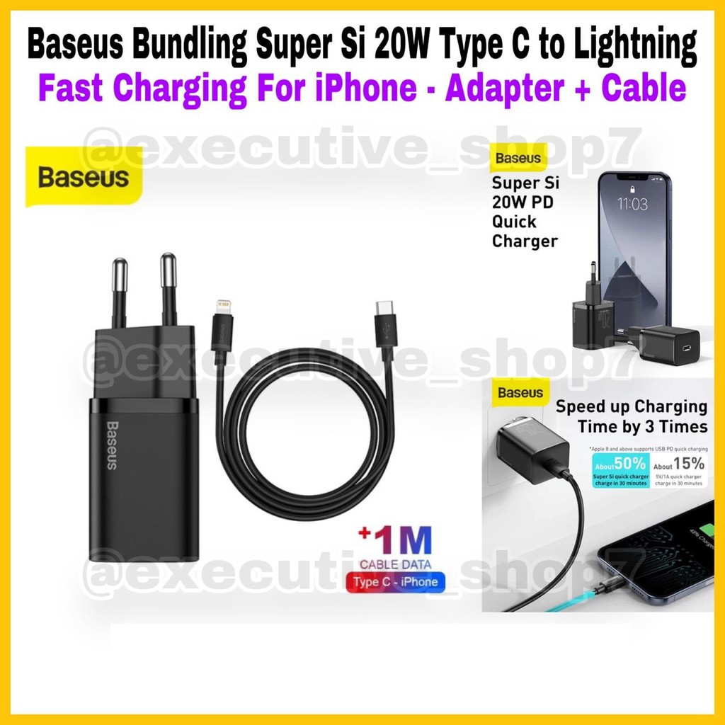 Baseus Bundling Super Si 20w Type C to Lightning - Fast Charging for iPhone - Adapter + Cable