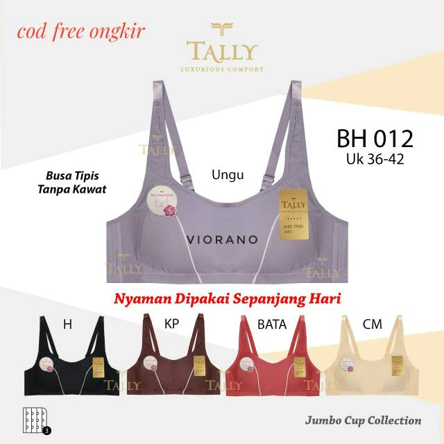 Tally Bra 012 Bh Model Kemben Casual Tanpa Kawat  Busa Sedang Size 36-42 Kait 3