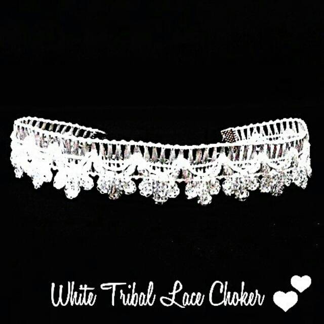 White Tribal Lace Choker Plain Necklace | Kalung Handmade