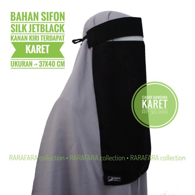 Cadar Bandana Karet, Niqab Bandana, Cadar Karet, Cadar Jetblack, Cadar Shifon, Cadar Sifon