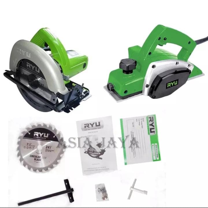 RYU Paket Circular Saw Mesin Gergaji Listrik RCS185-1 Dan Mesin Planer Serut Ketam Pasah Kayu RPL82-3A Bergaransi