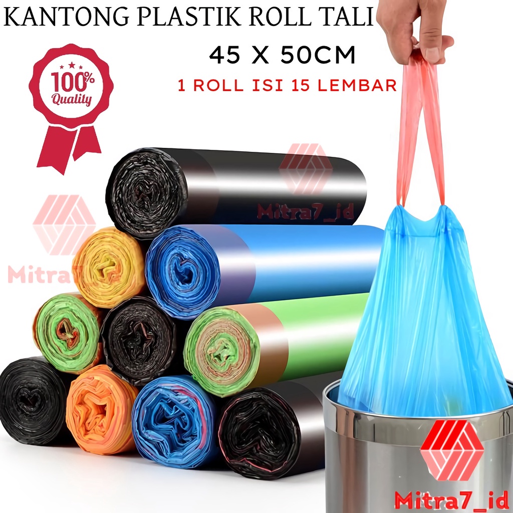 Jual M7 Kantong Plastik Sampah Roll Dengan Tali Plastik Sampah Roll Ukuran 45x50 Cm Isi 15 5092