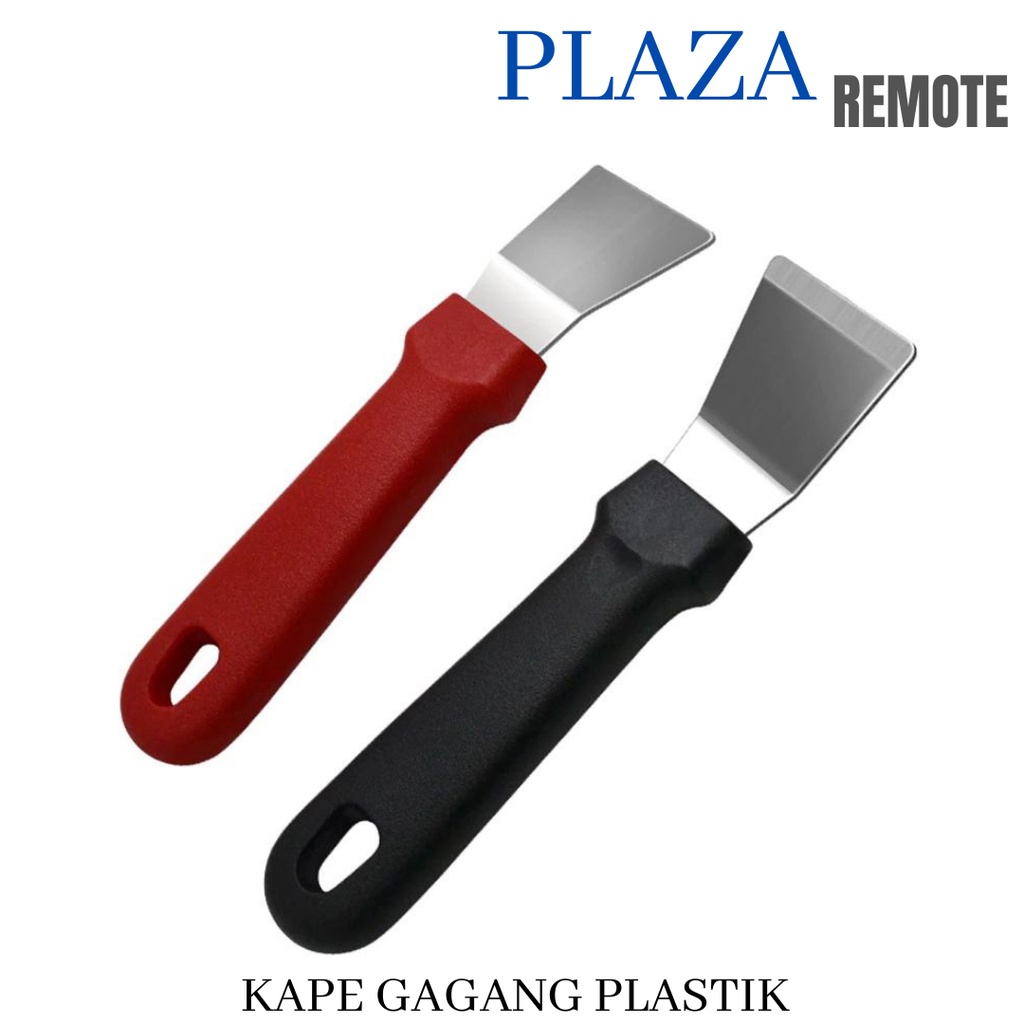 KAPE SCRAPER 4 CM STAINLESS ALAT PEMBERSIH DAPUR KERAK GAGANG PLASTIK BENGKOK MERAH